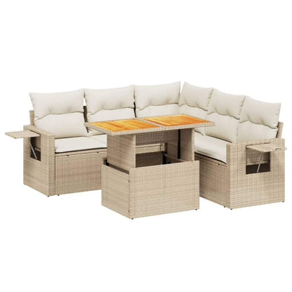 Set Divano da Giardino 6 pz con Cuscini Beige in Polyrattan - homemem39