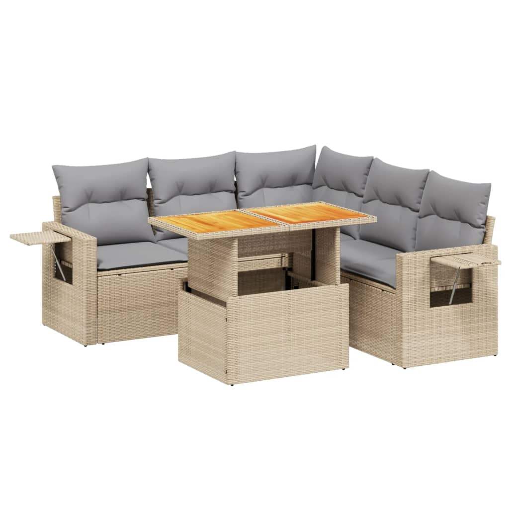 Set Divano da Giardino 6 pz con Cuscini Beige in Polyrattan - homemem39