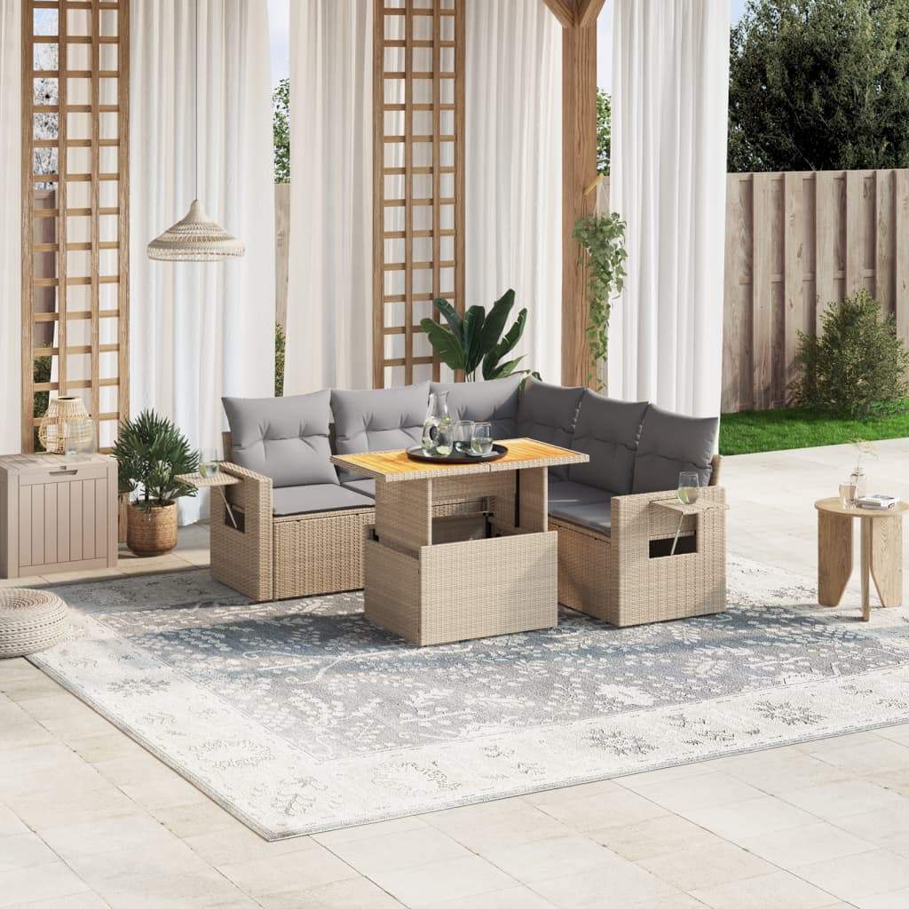 Set Divano da Giardino 6 pz con Cuscini Beige in Polyrattan - homemem39