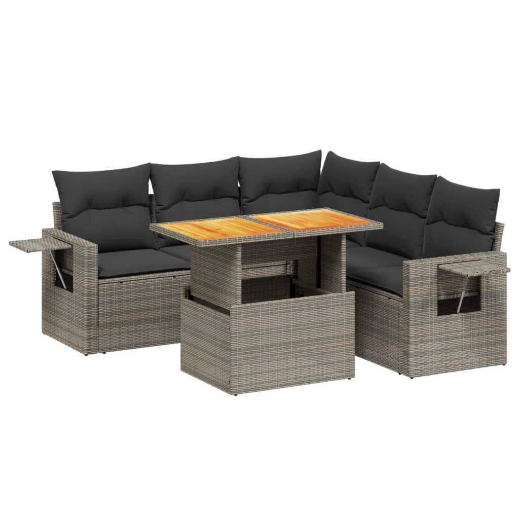 Set Divano da Giardino 6 pz con Cuscini Grigio in Polyrattan - homemem39