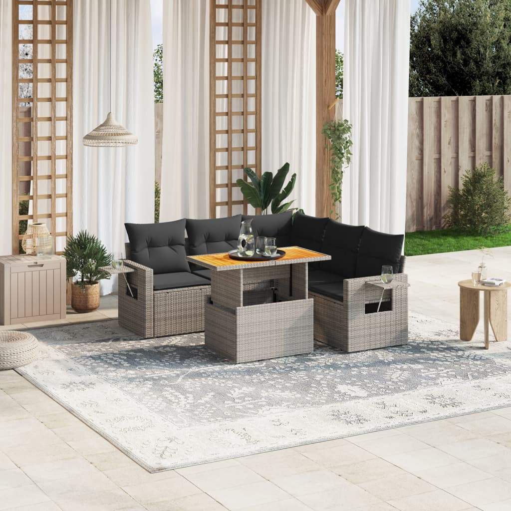 Set Divano da Giardino 6 pz con Cuscini Grigio in Polyrattan - homemem39