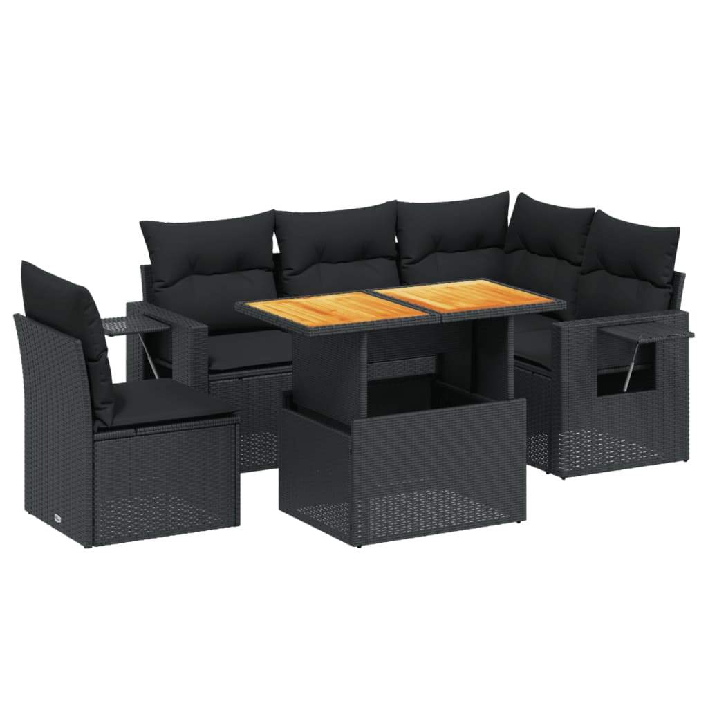 Set Divano da Giardino 6 pz con Cuscini Nero in Polyrattan - homemem39