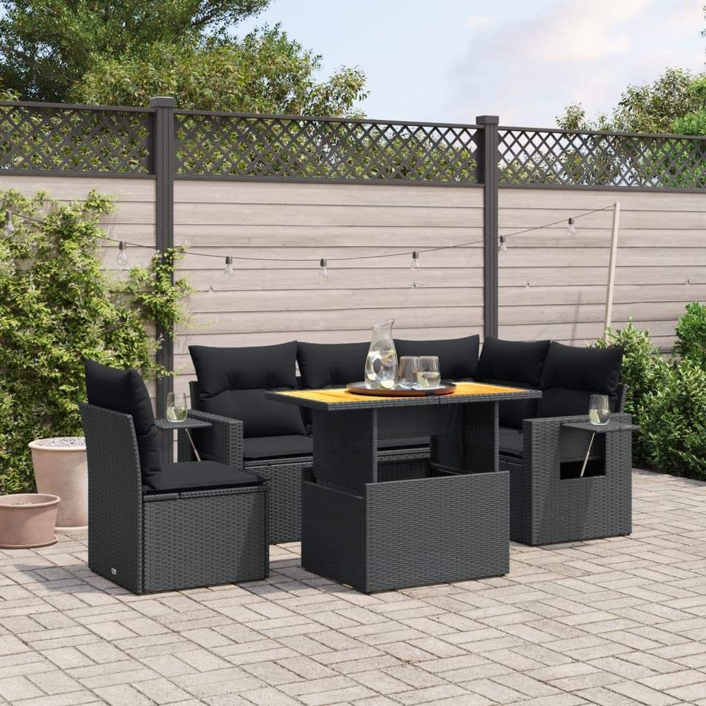 Set Divano da Giardino 6 pz con Cuscini Nero in Polyrattan - homemem39