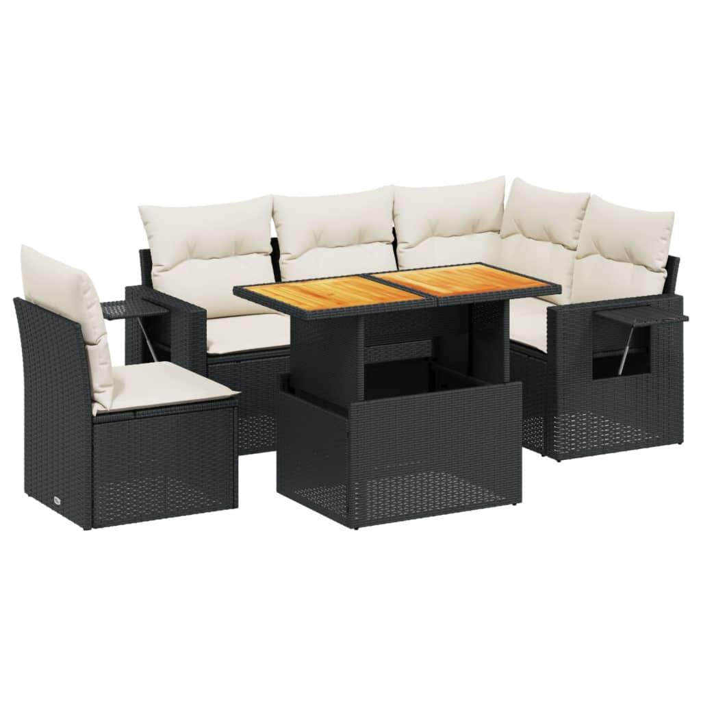 Set Divano da Giardino 6 pz con Cuscini Nero in Polyrattan - homemem39