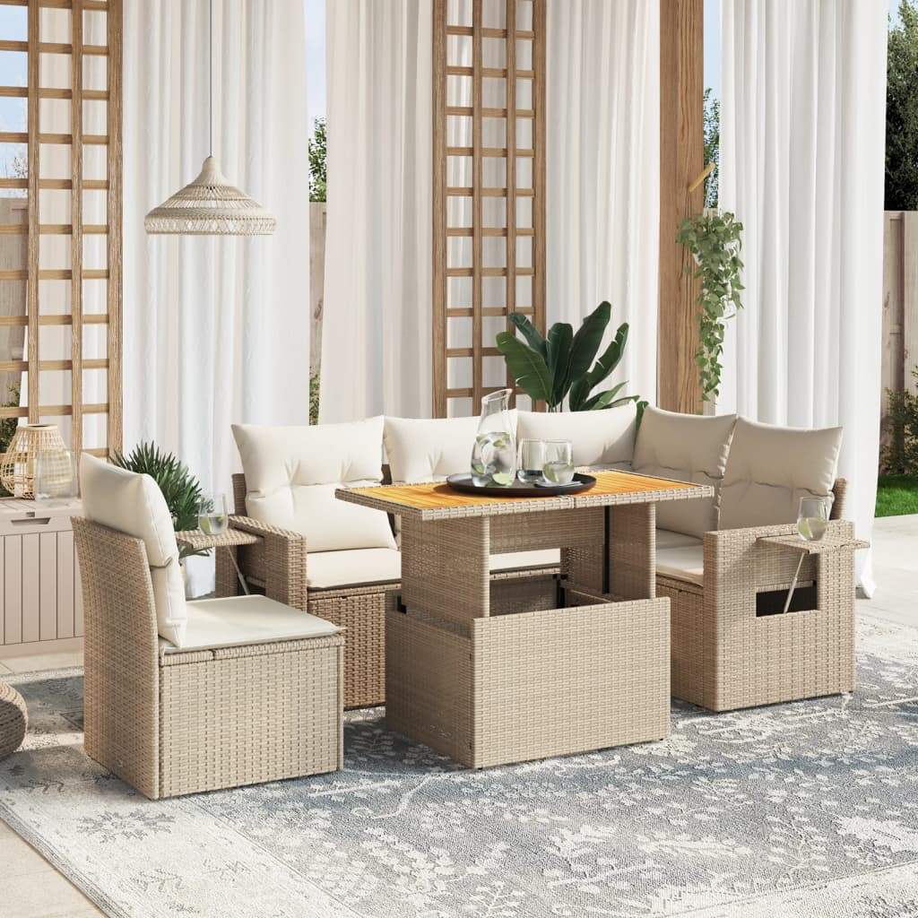 Set Divano da Giardino 6 pz con Cuscini Beige in Polyrattan - homemem39