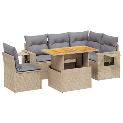 Set Divano da Giardino 6 pz con Cuscini Beige in Polyrattan - homemem39