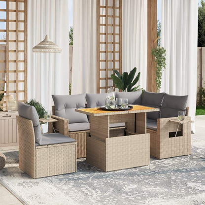 Set Divano da Giardino 6 pz con Cuscini Beige in Polyrattan - homemem39