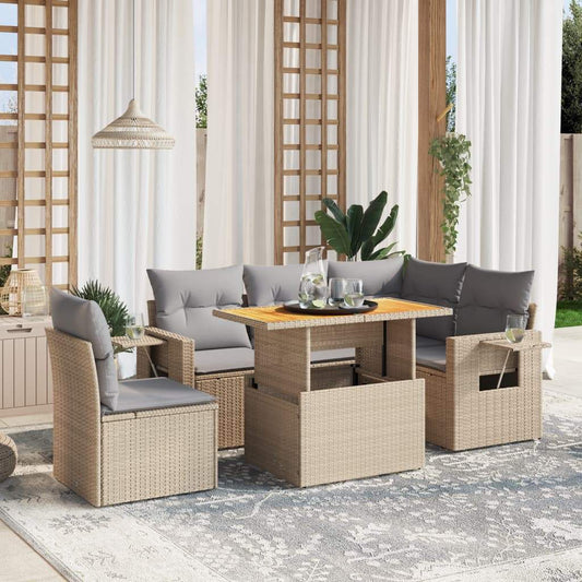 Set Divano da Giardino 6 pz con Cuscini Beige in Polyrattan - homemem39