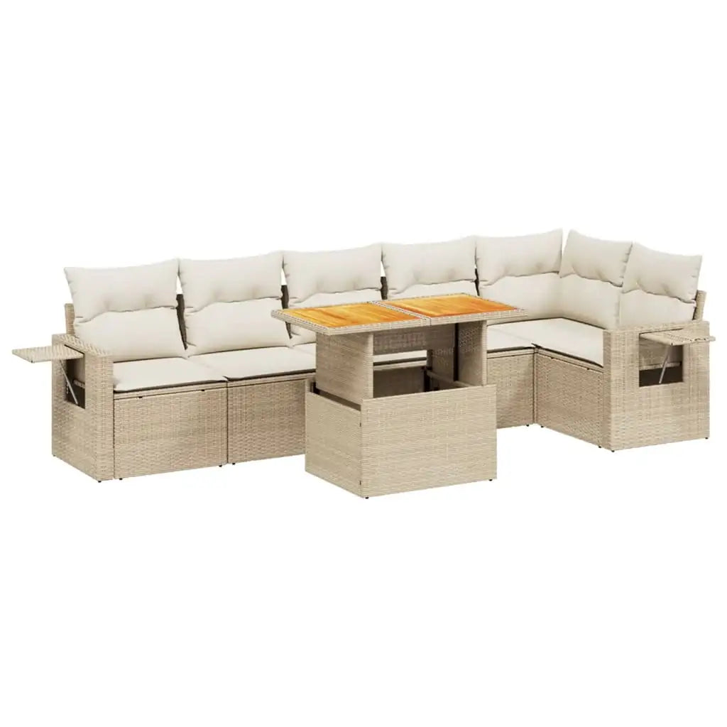 Set Divani da Giardino 7 pz con Cuscini Beige in Polyrattan - homemem39