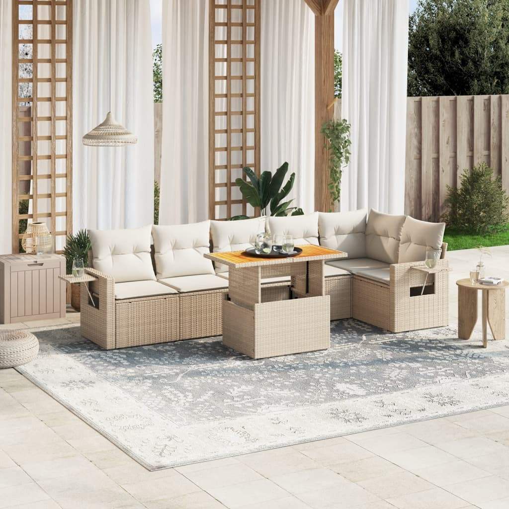 Set Divani da Giardino 7 pz con Cuscini Beige in Polyrattan - homemem39