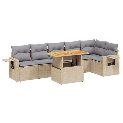Set Divani da Giardino 7 pz con Cuscini Beige in Polyrattan - homemem39