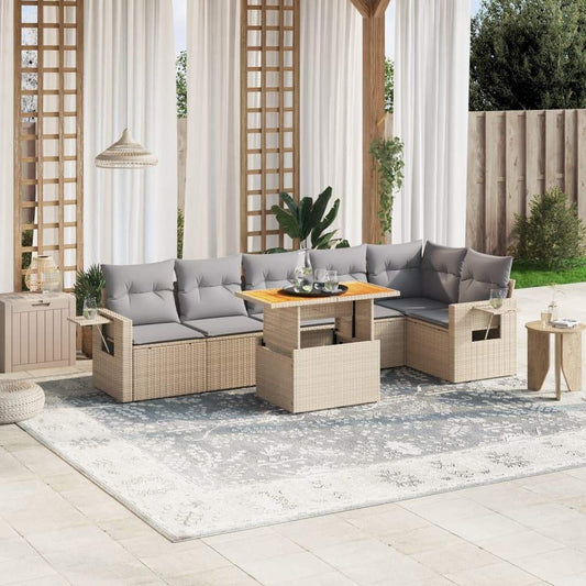 Set Divani da Giardino 7 pz con Cuscini Beige in Polyrattan - homemem39