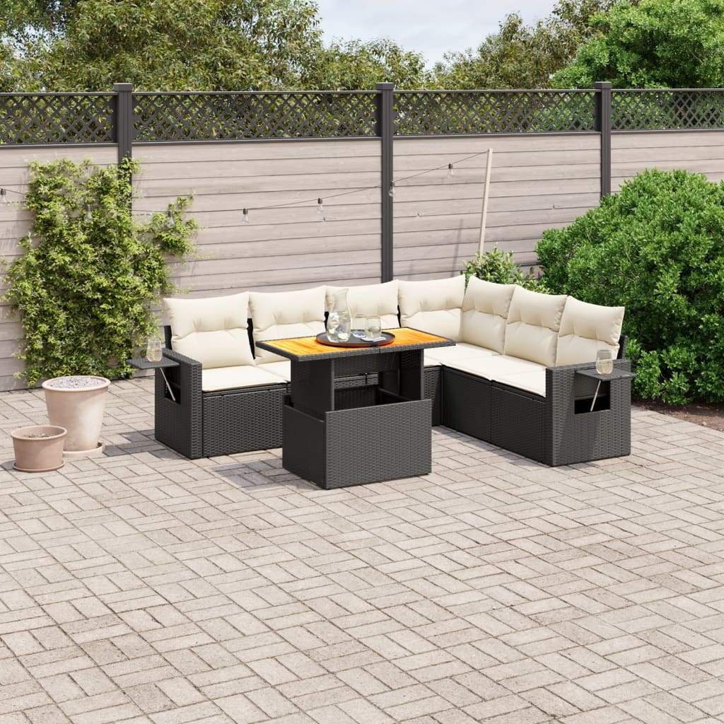Set Divani da Giardino con Cuscini 7pz Nero Polyrattan - homemem39
