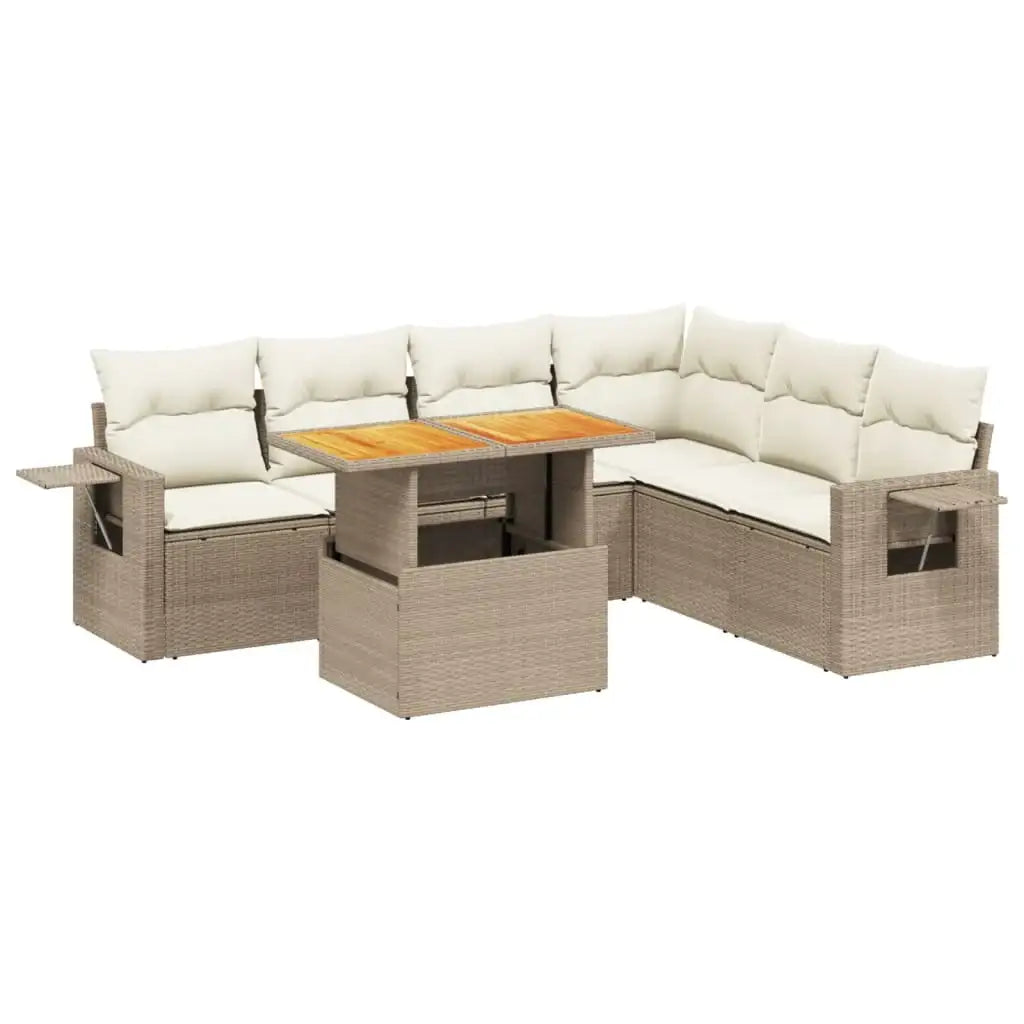 Set Divani da Giardino 7 pz con Cuscini Beige in Polyrattan - homemem39