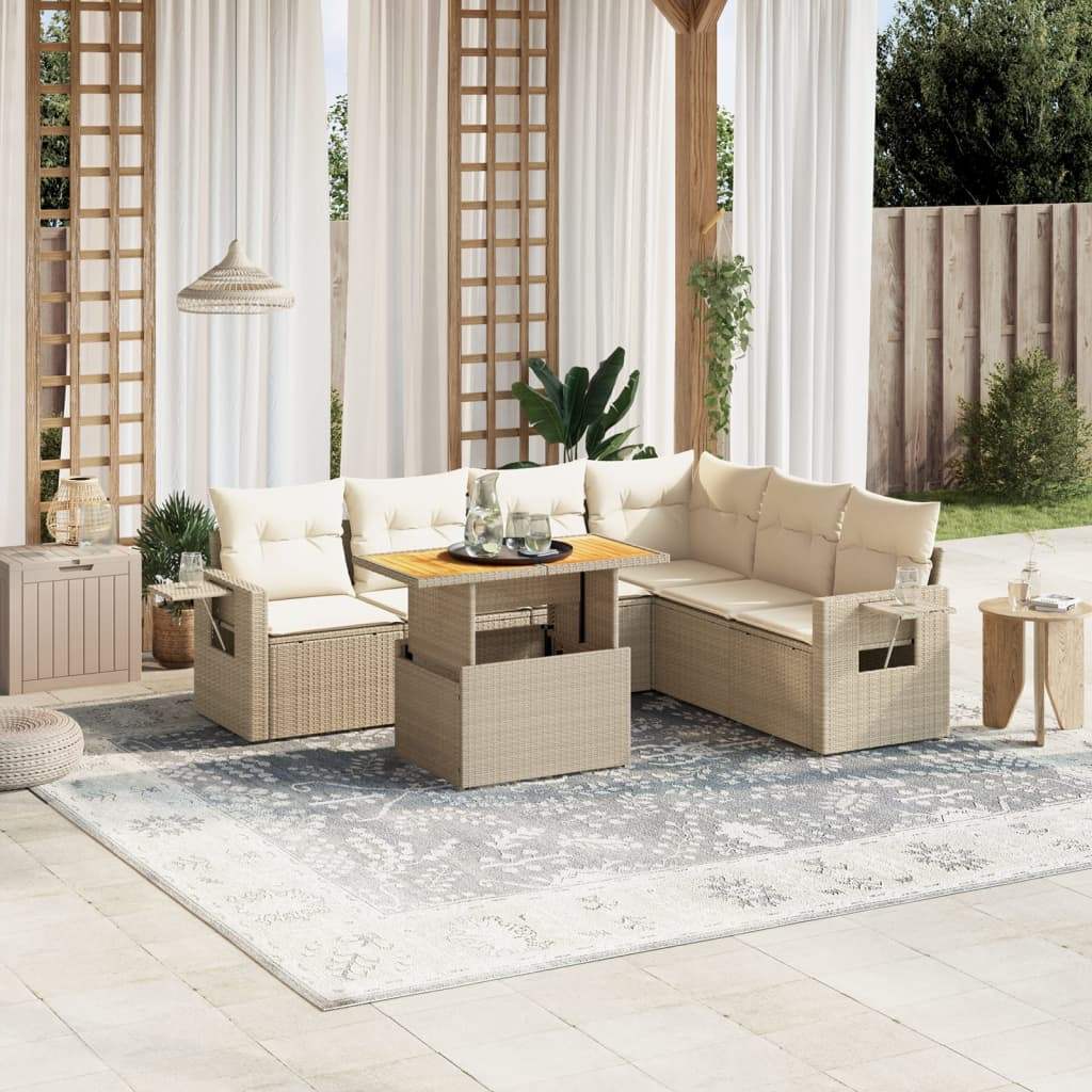 Set Divani da Giardino 7 pz con Cuscini Beige in Polyrattan - homemem39