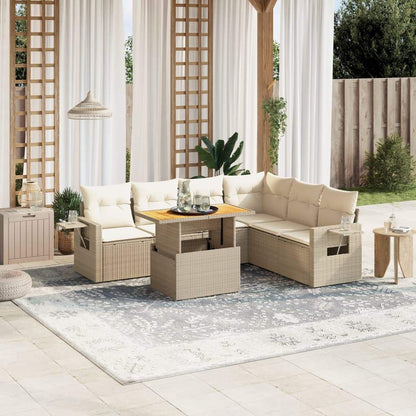 Set Divani da Giardino 7 pz con Cuscini Beige in Polyrattan - homemem39