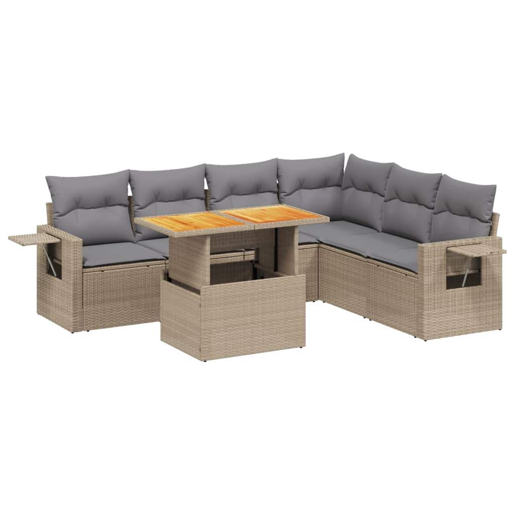 Set Divani da Giardino 7 pz con Cuscini Beige in Polyrattan - homemem39