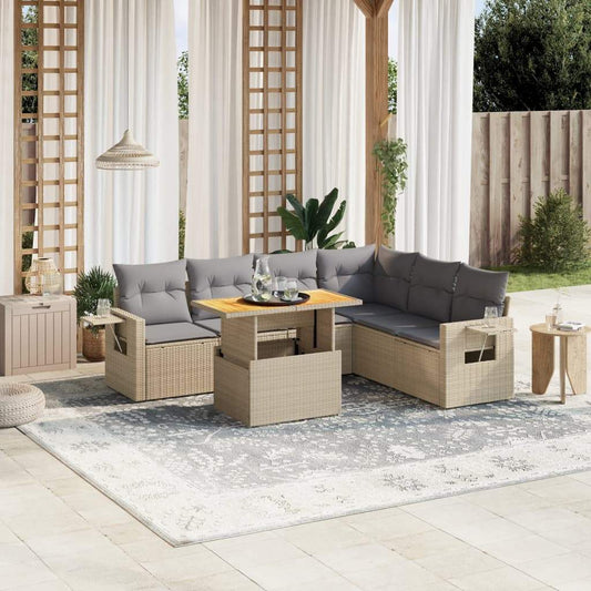Set Divani da Giardino 7 pz con Cuscini Beige in Polyrattan - homemem39
