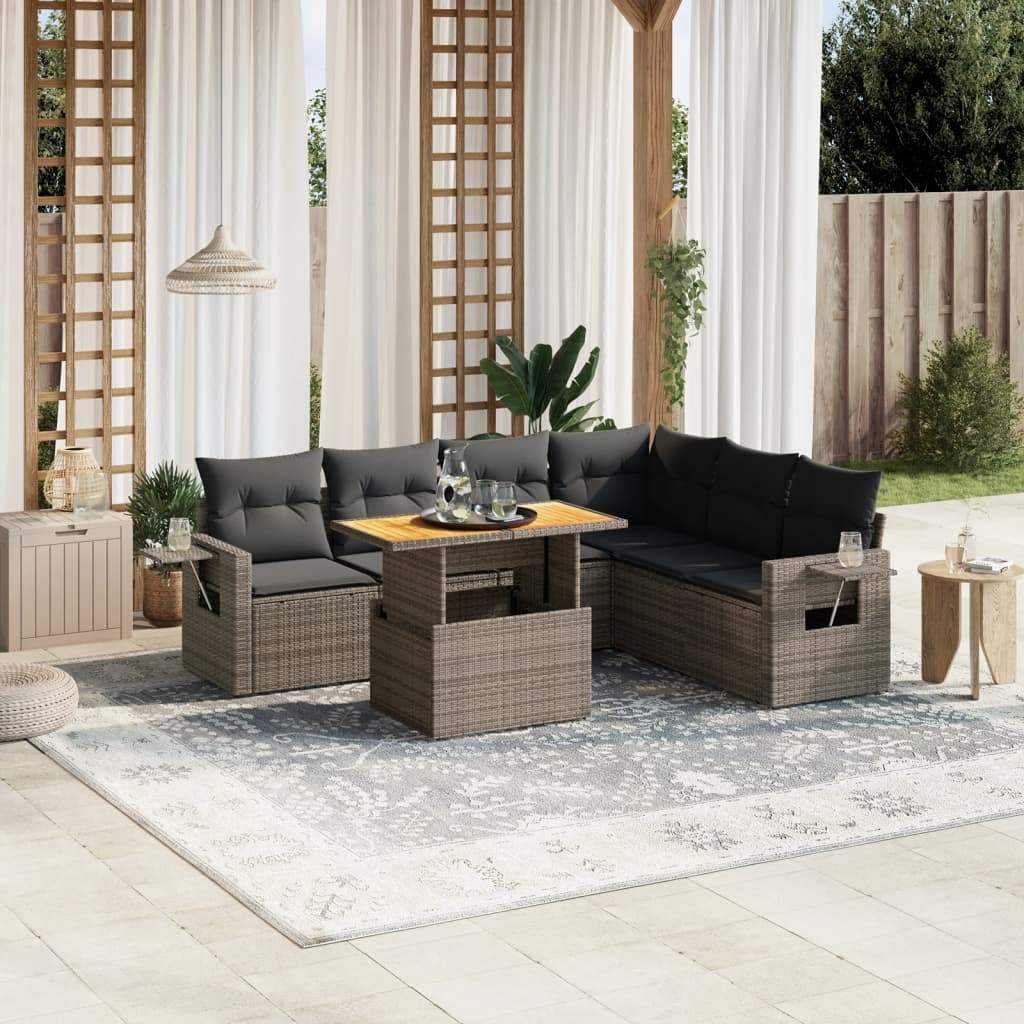 Set Divani da Giardino 7 pz con Cuscini Grigio in Polyrattan - homemem39