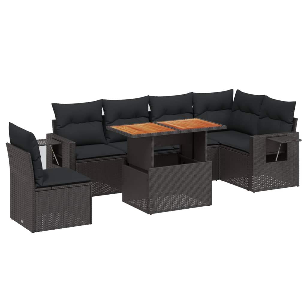 Set Divani da Giardino con Cuscini 7pz Nero Polyrattan - homemem39