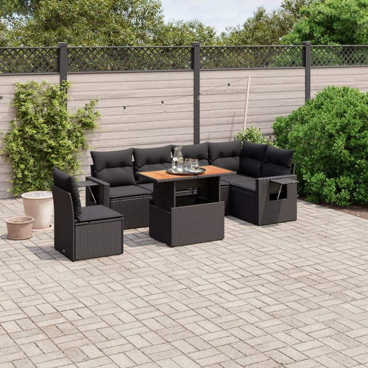 Set Divani da Giardino con Cuscini 7pz Nero Polyrattan - homemem39