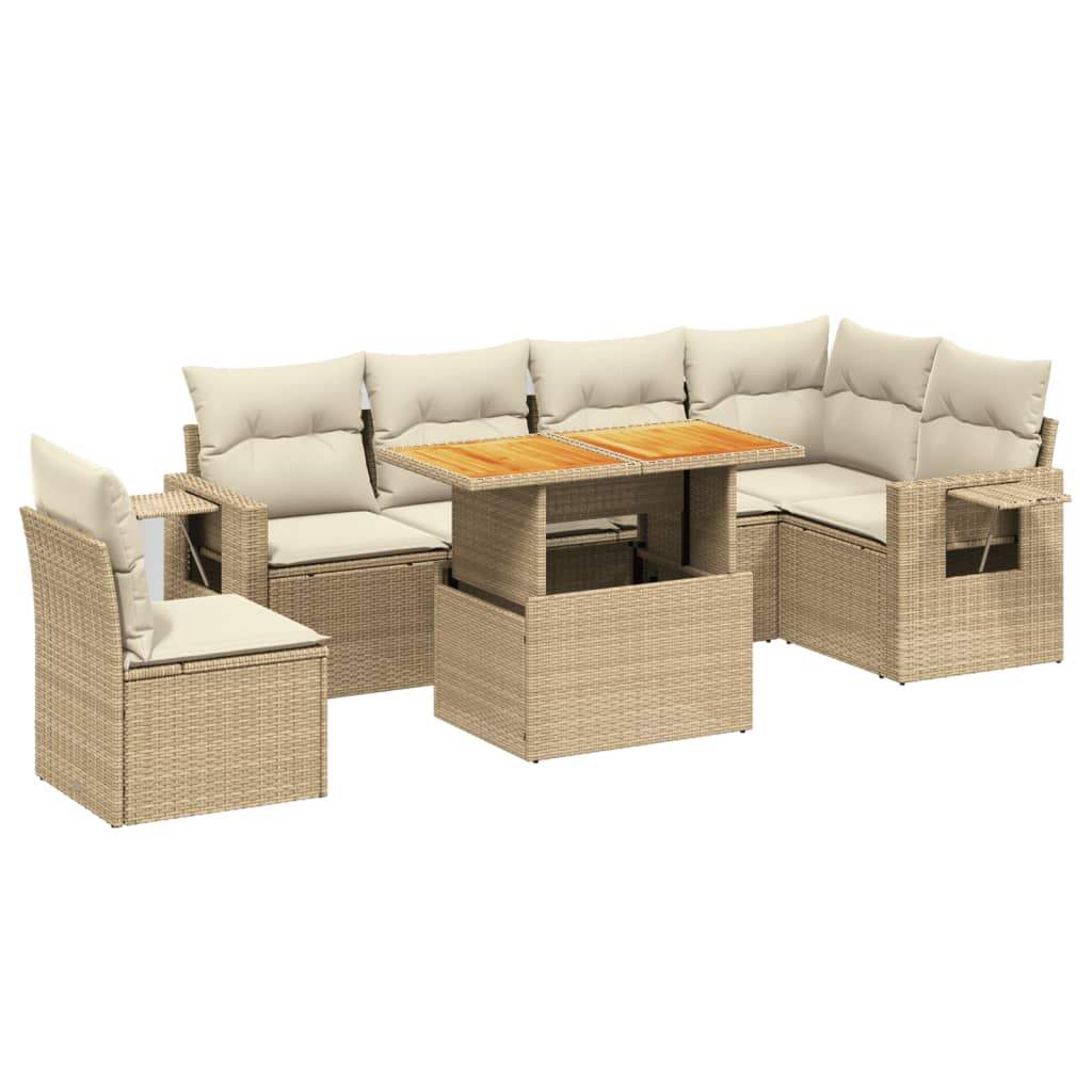 Set Divani da Giardino 7 pz con Cuscini Beige in Polyrattan - homemem39