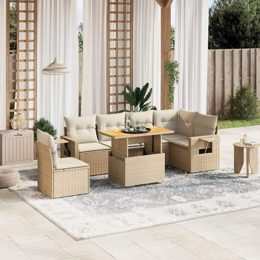 Set Divani da Giardino 7 pz con Cuscini Beige in Polyrattan - homemem39