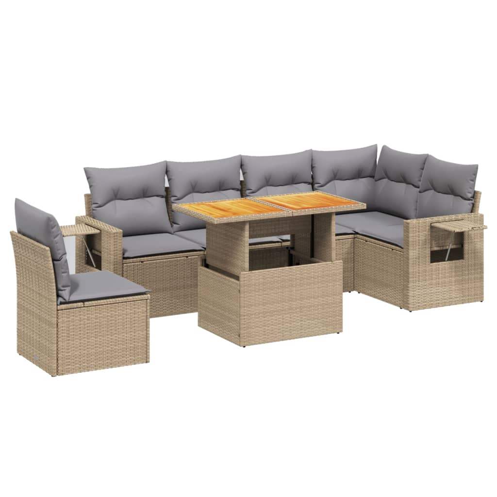 Set Divani da Giardino 7 pz con Cuscini Beige in Polyrattan - homemem39