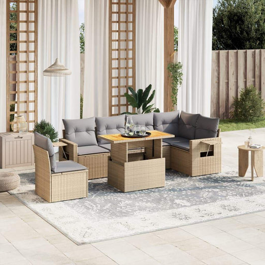 Set Divani da Giardino 7 pz con Cuscini Beige in Polyrattan - homemem39