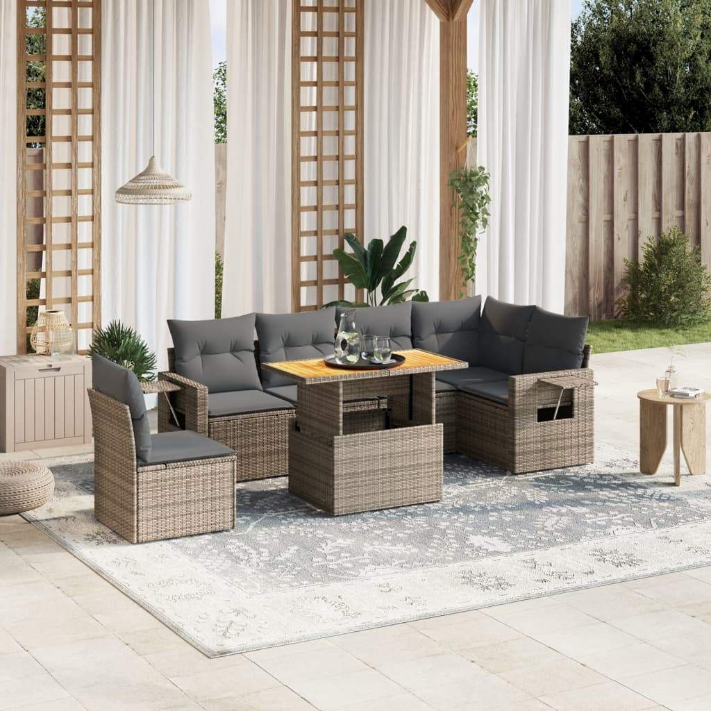 Set Divani da Giardino 7 pz con Cuscini Grigio in Polyrattan - homemem39