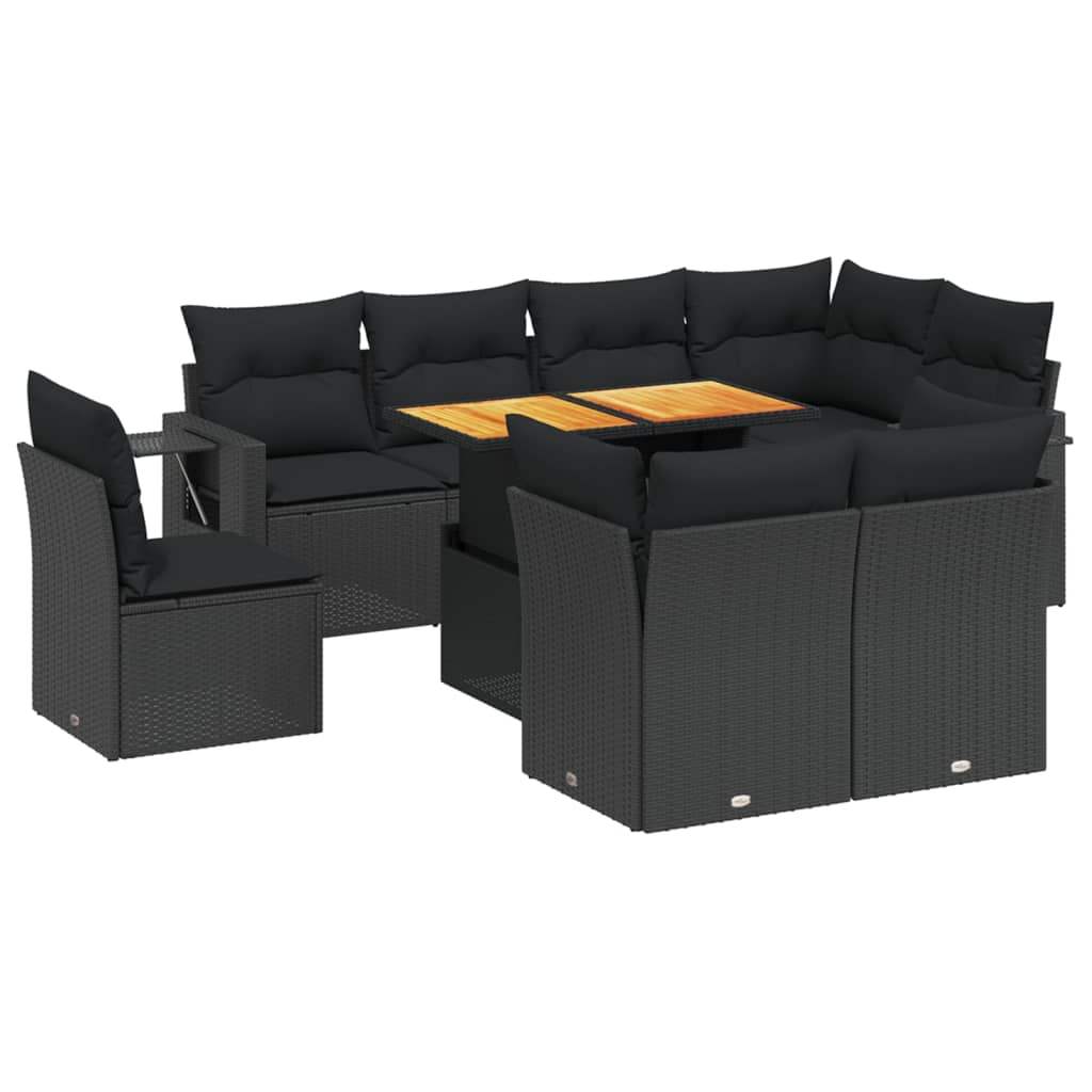 Set Divani da Giardino 9 pz con Cuscini Nero in Polyrattan - homemem39