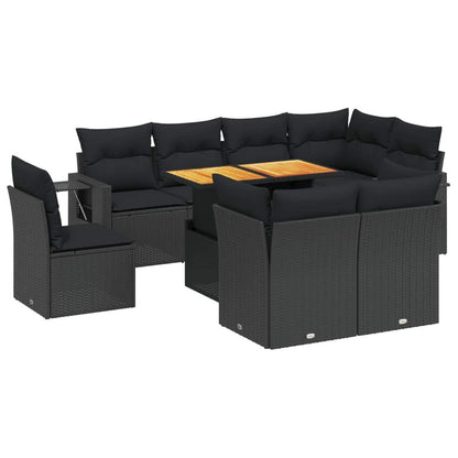 Set Divani da Giardino 9 pz con Cuscini Nero in Polyrattan - homemem39