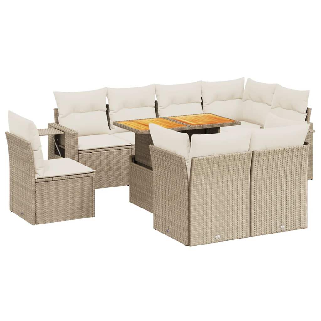 Set Divano da Giardino 9 pz con Cuscini Beige in Polyrattan - homemem39