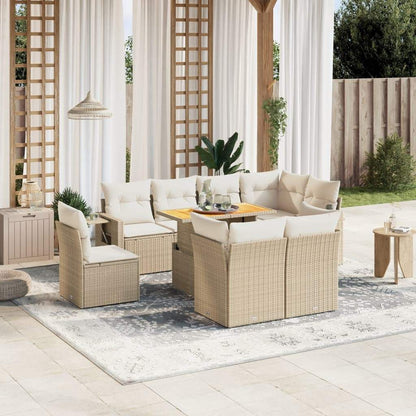 Set Divano da Giardino 9 pz con Cuscini Beige in Polyrattan - homemem39