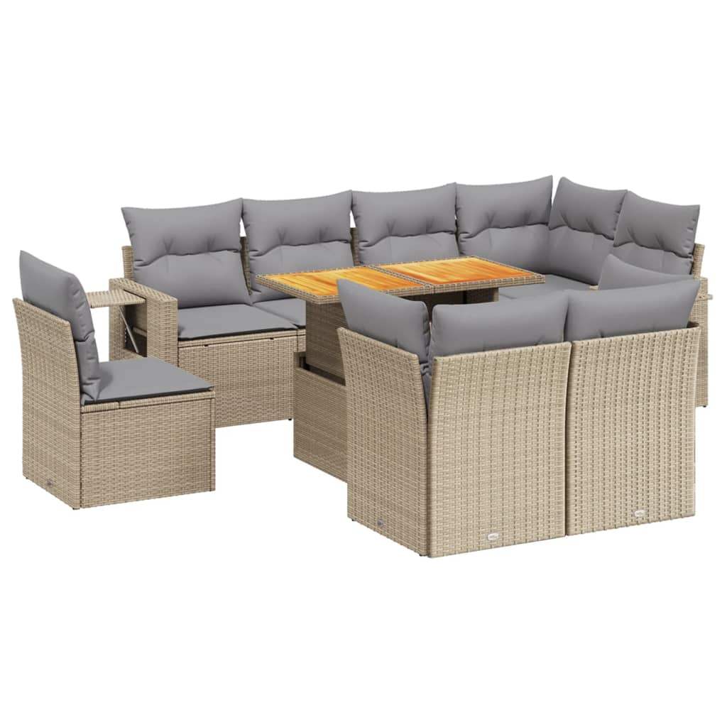 Set Divano da Giardino 9 pz con Cuscini Beige in Polyrattan - homemem39