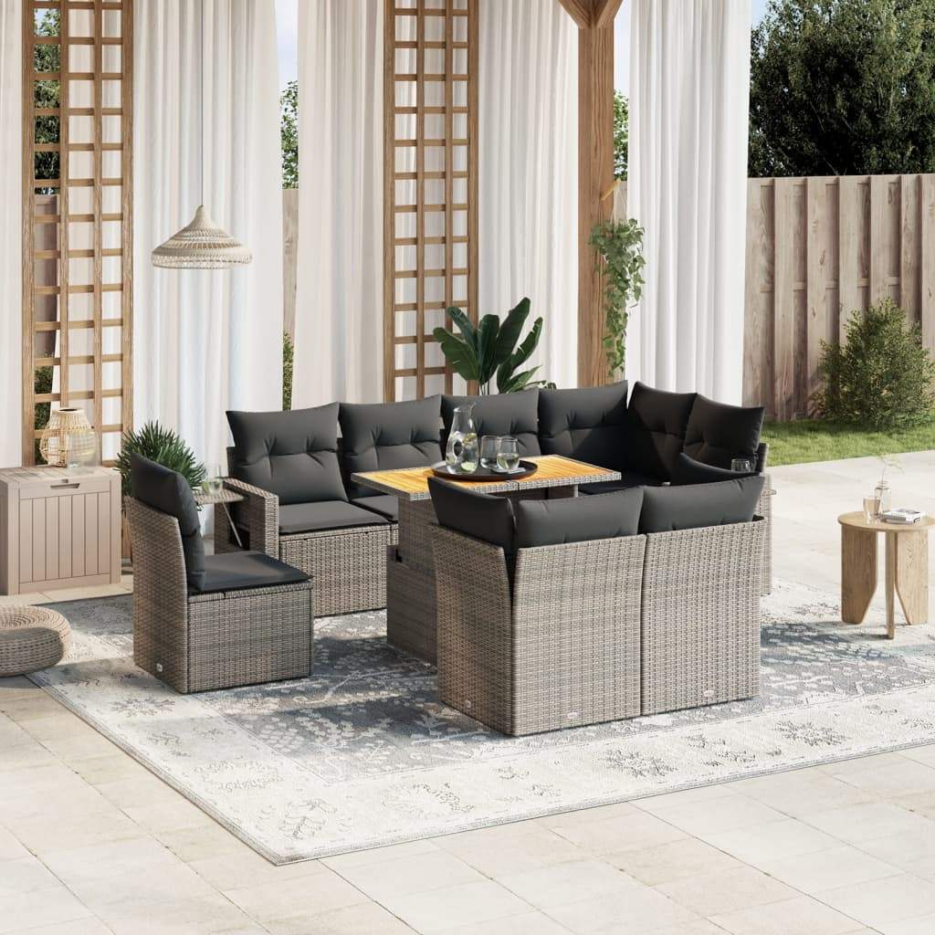 Set Divano da Giardino 9 pz con Cuscini Grigio in Polyrattan - homemem39