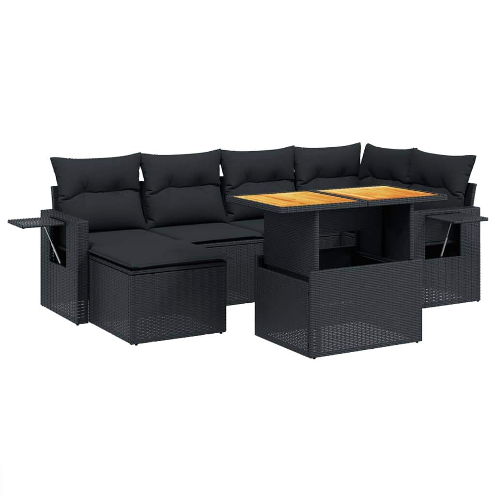 Set Divani da Giardino con Cuscini 7pz Nero Polyrattan - homemem39