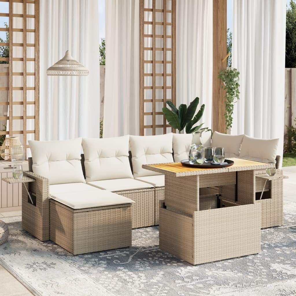 Set Divani da Giardino 7 pz con Cuscini Beige in Polyrattan - homemem39