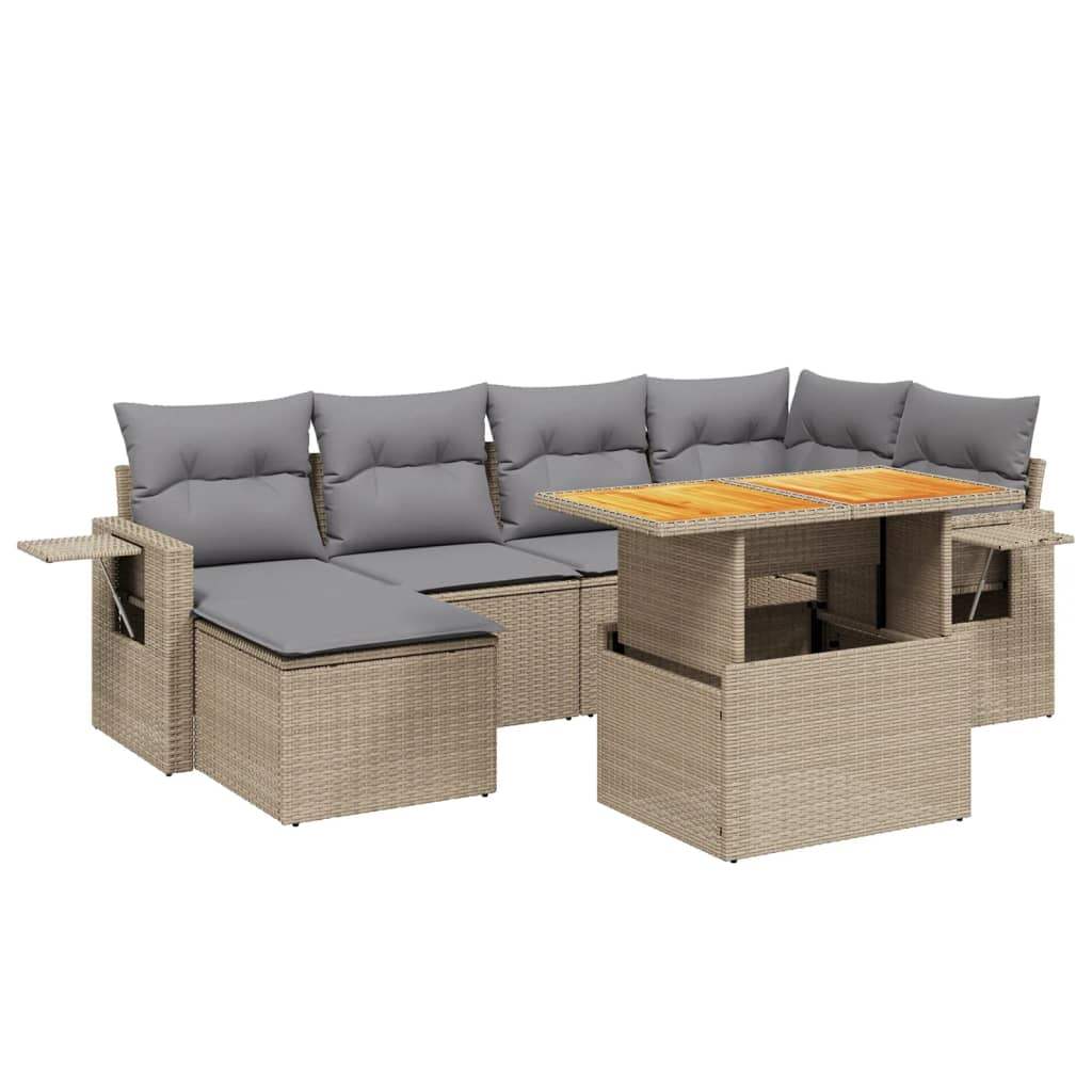 Set Divani da Giardino 7 pz con Cuscini Beige in Polyrattan - homemem39