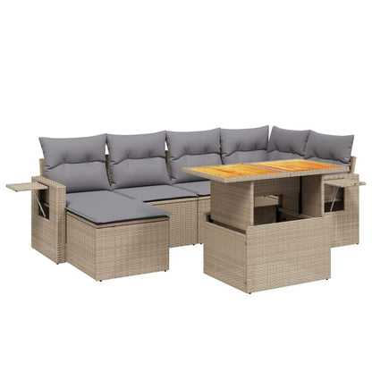 Set Divani da Giardino 7 pz con Cuscini Beige in Polyrattan - homemem39