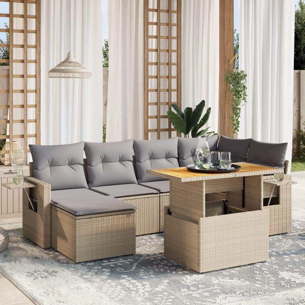 Set Divani da Giardino 7 pz con Cuscini Beige in Polyrattan - homemem39