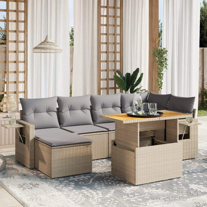 Set Divani da Giardino 7 pz con Cuscini Beige in Polyrattan - homemem39