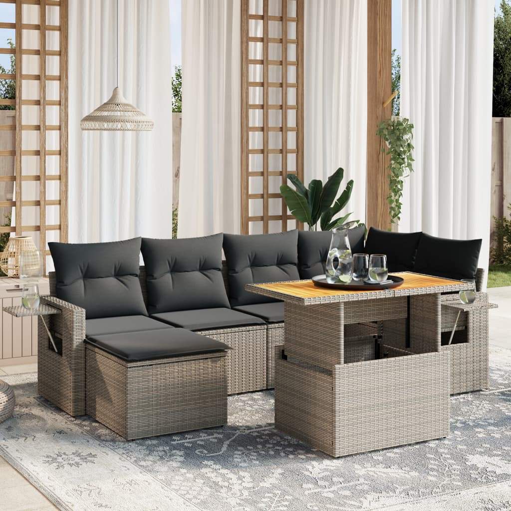 Set Divani da Giardino 7 pz con Cuscini Grigio in Polyrattan - homemem39