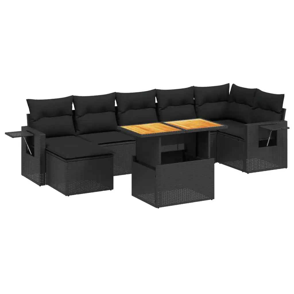 Set Divani da Giardino con Cuscini 8 pz Nero in Polyrattan - homemem39