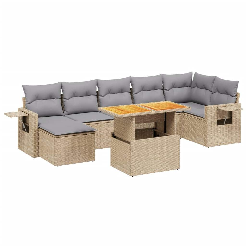 Set Divano da Giardino 8 pz con Cuscini Beige in Polyrattan - homemem39
