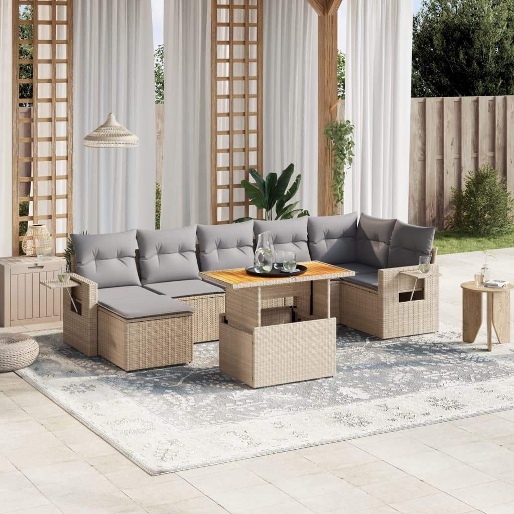 Set Divano da Giardino 8 pz con Cuscini Beige in Polyrattan - homemem39