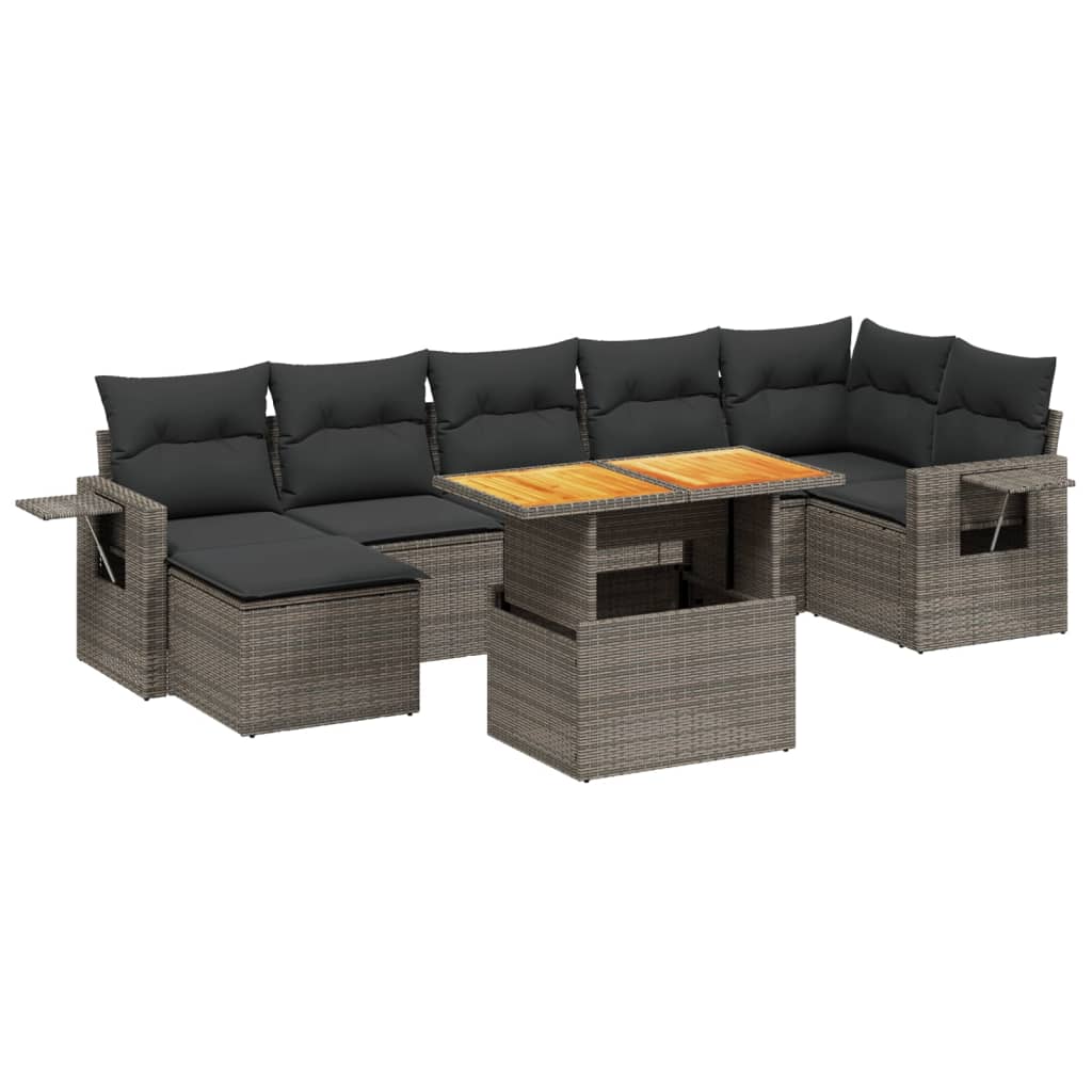 Set Divano da Giardino 8 pz con Cuscini Grigio in Polyrattan