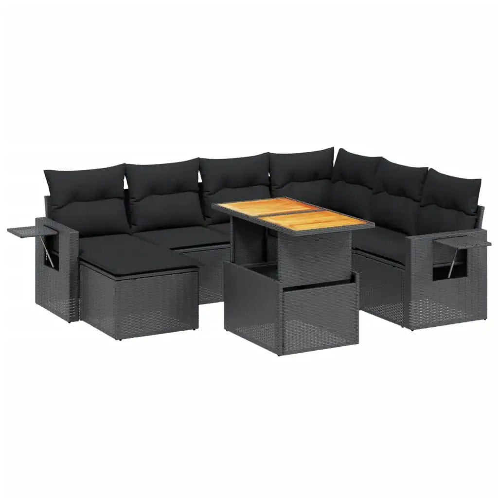 Set Divani da Giardino con Cuscini 8 pz Nero in Polyrattan - homemem39