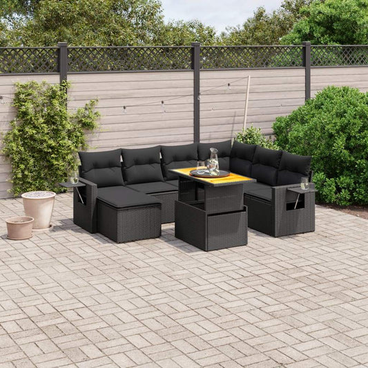 Set Divani da Giardino con Cuscini 8 pz Nero in Polyrattan - homemem39