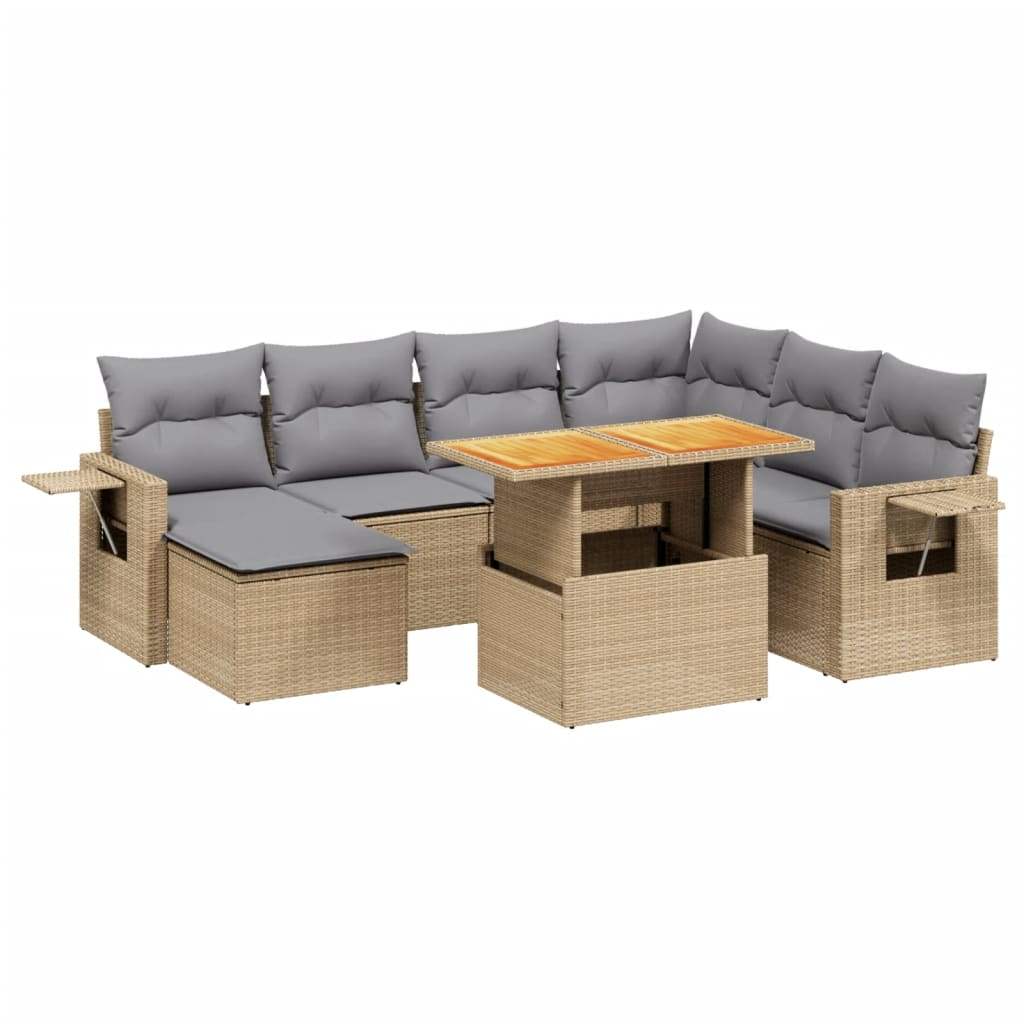 Set Divano da Giardino 8 pz con Cuscini Beige in Polyrattan - homemem39